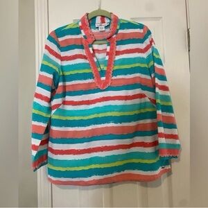 Vineyard Vines Womens Tunic
Medium M Striped Embroidered Silk
Blend- NWOT